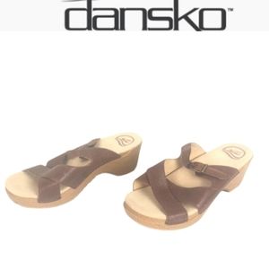 Dansko adjustable strap wood wedge open toe sandal